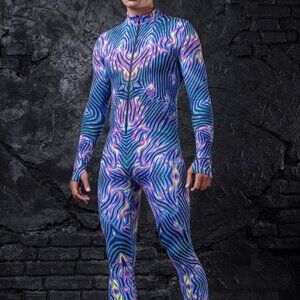 Badinka Men's Psychedelic Rave Bodysuit, Size Sm-Med